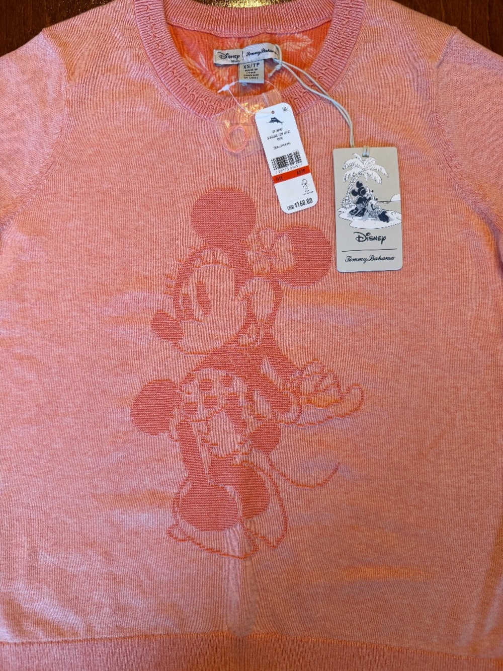 Tommy Bahama XS Small Disney Minnie Mouse Cotton Pullover Sweater Coral Peach